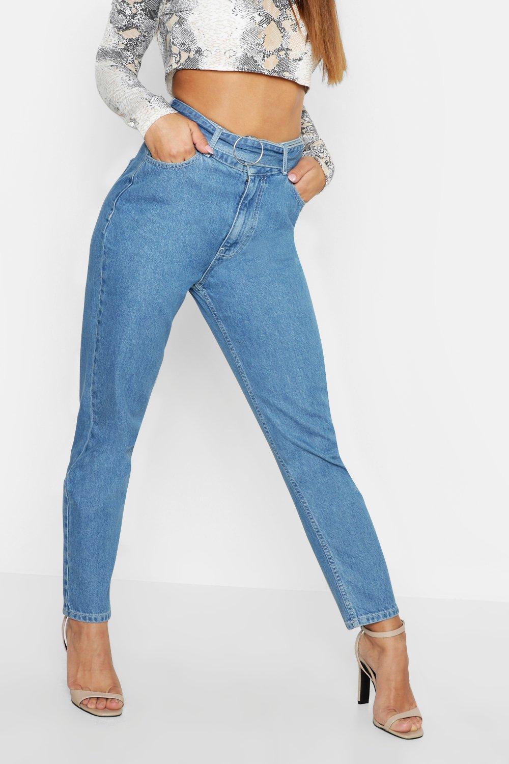 High rise belted store jeans